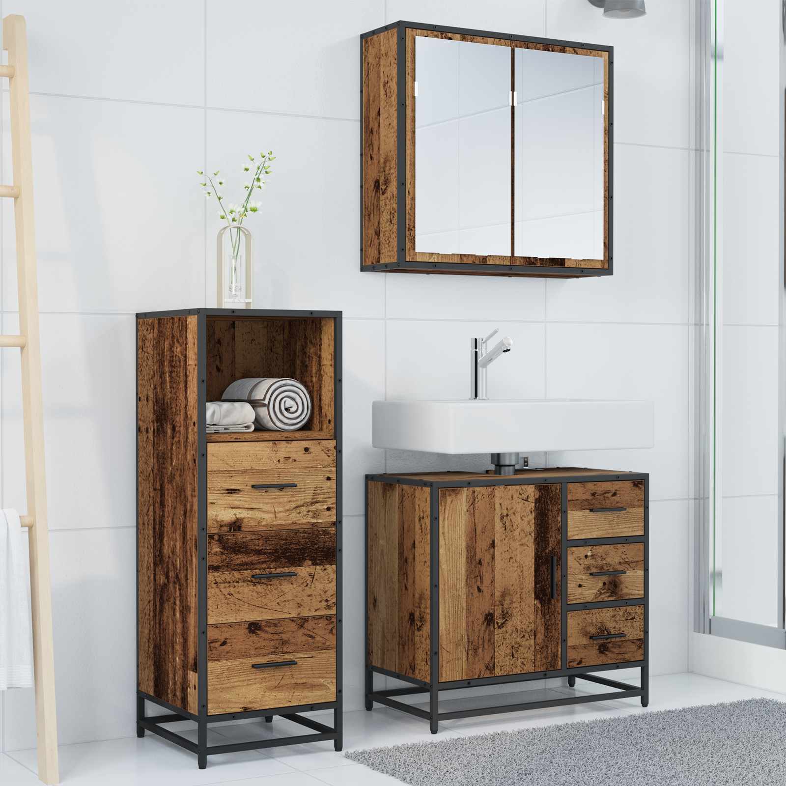 vidaXL Bathroom Furniture Set 3 pcs Old Wood Engineered Wood 4