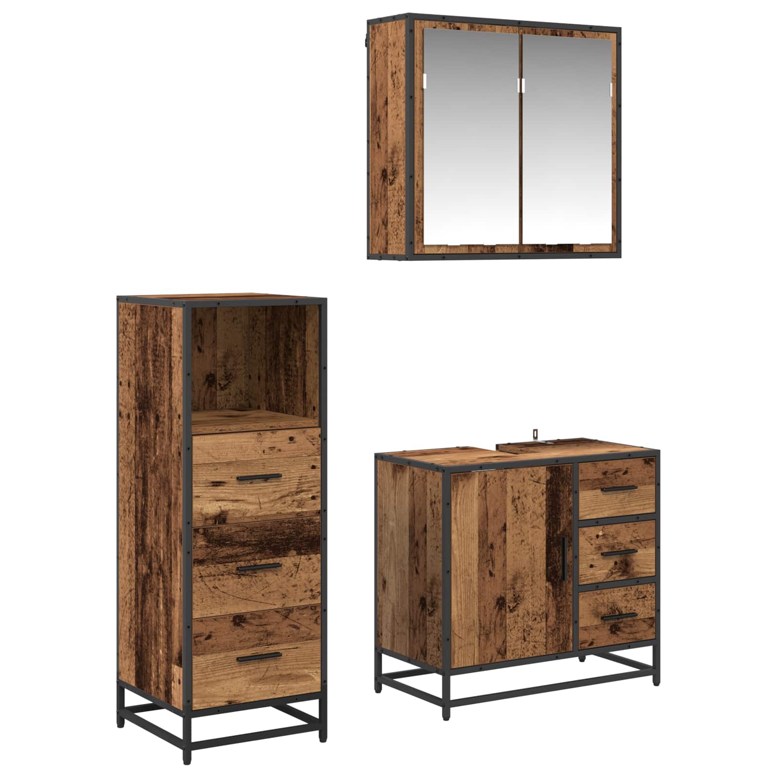 vidaXL Bathroom Furniture Set 3 pcs Old Wood Engineered Wood 2