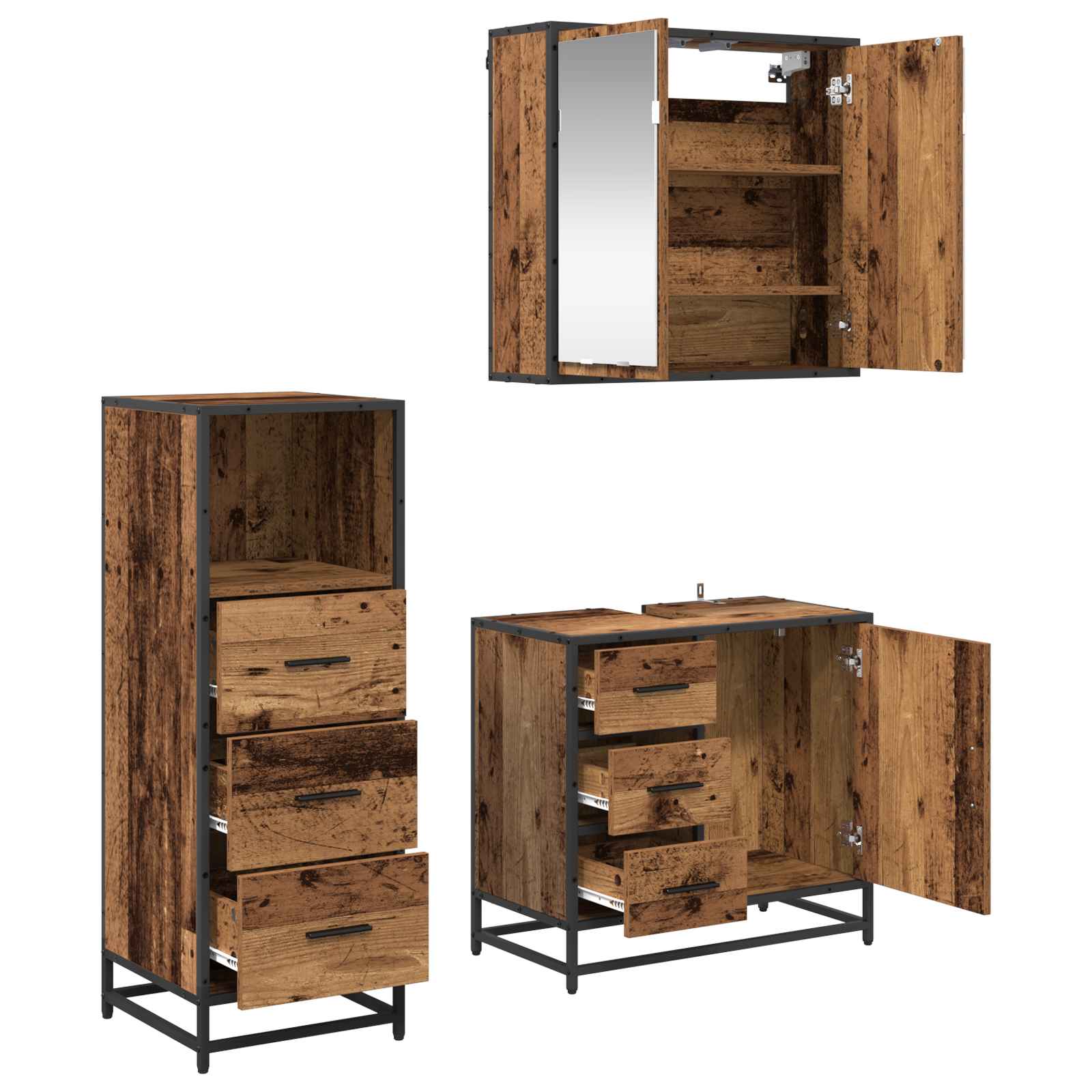 vidaXL Bathroom Furniture Set 3 pcs Old Wood Engineered Wood 5
