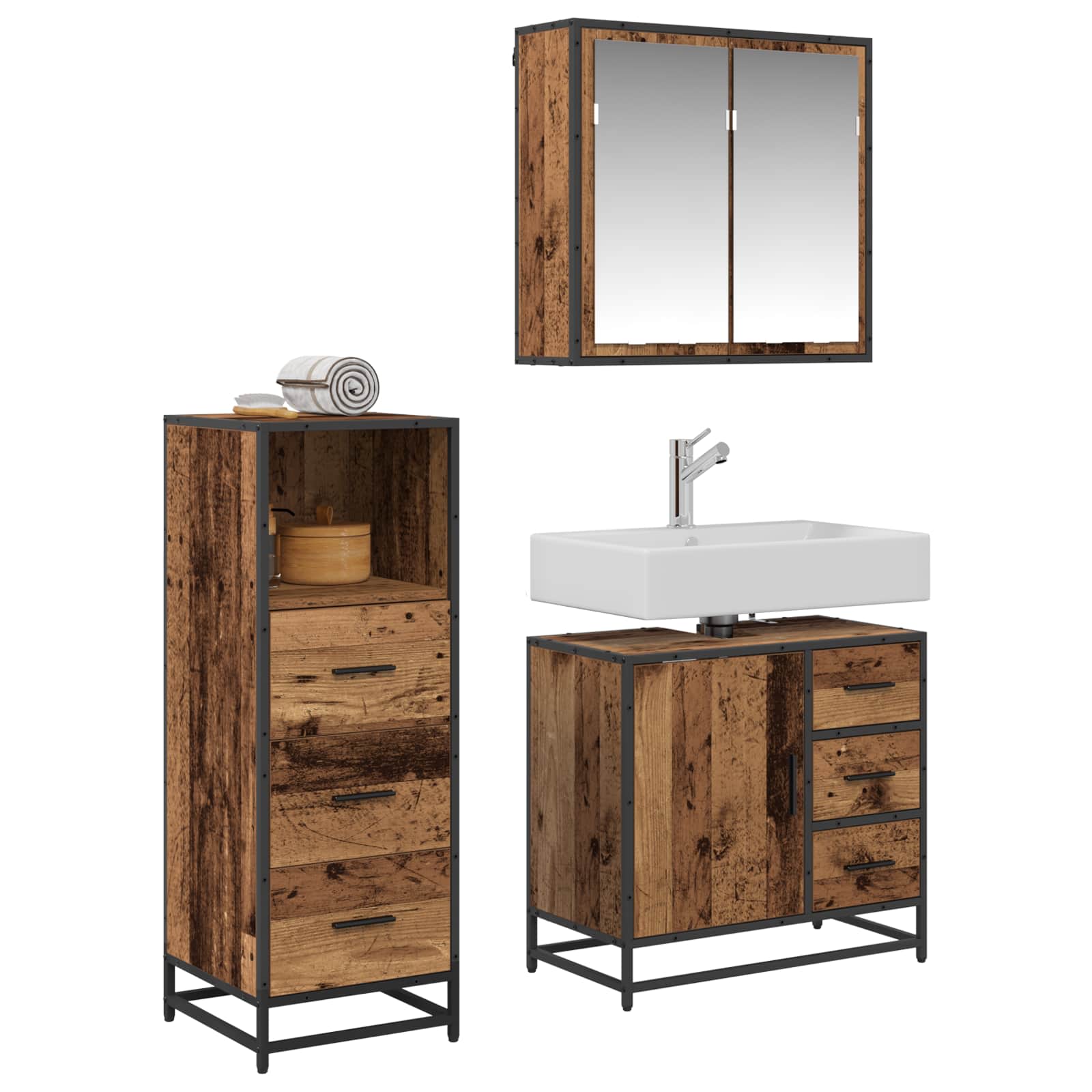 vidaXL Bathroom Furniture Set 3 pcs Old Wood Engineered Wood 3