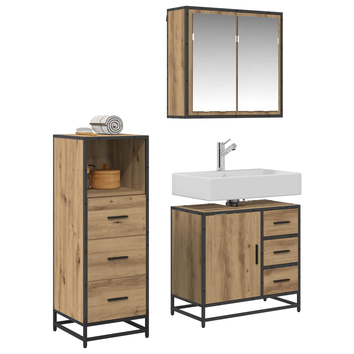 Bathroom Furniture Set 3 pcs Engineered Wood Artisan oak