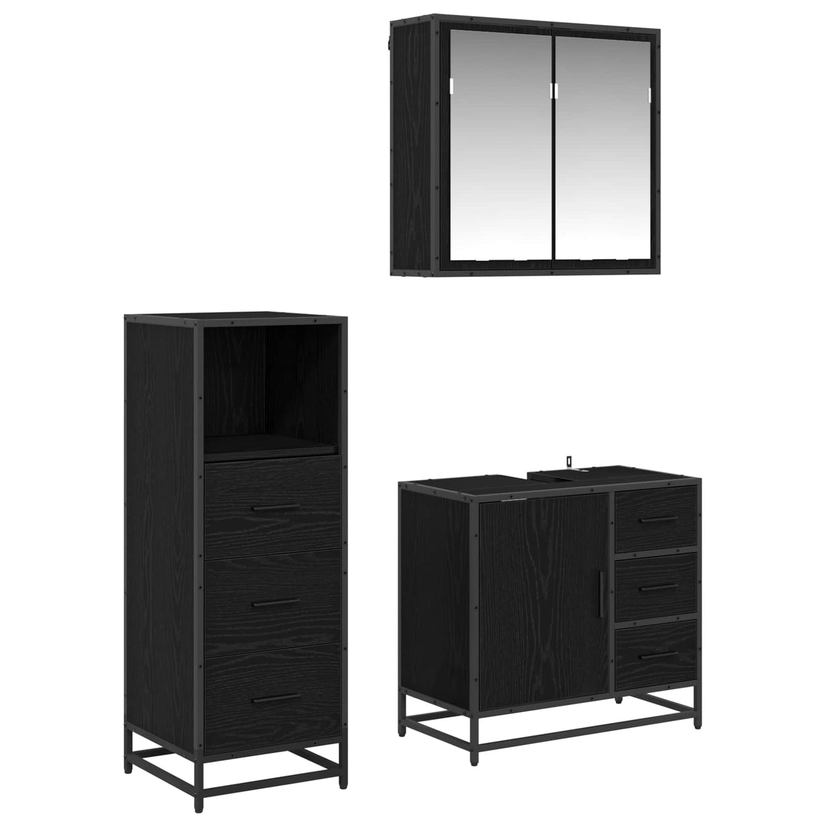 vidaXL Bathroom Furniture Set 3 pcs Black Oak Engineered Wood 2