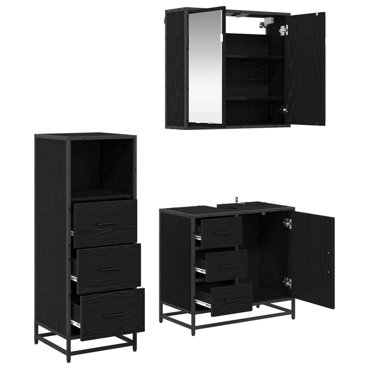 vidaXL Bathroom Furniture Set 3 pcs Black Oak Engineered Wood 5