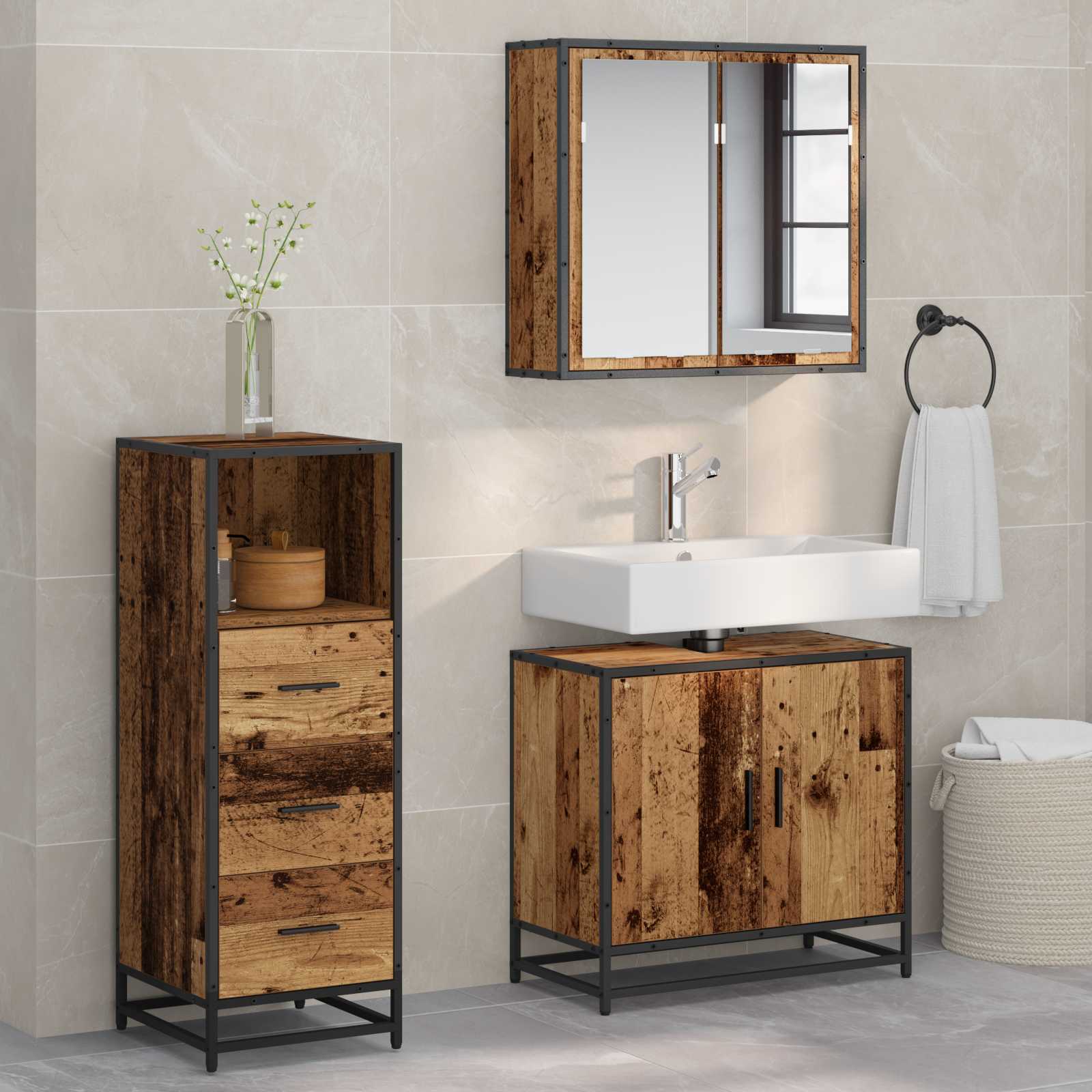 vidaXL Bathroom Furniture Set 3 pcs Old Wood Engineered Wood 1
