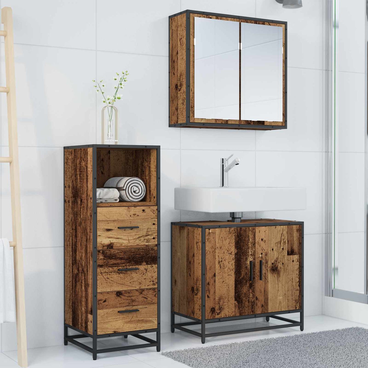 vidaXL Bathroom Furniture Set 3 pcs Old Wood Engineered Wood 4