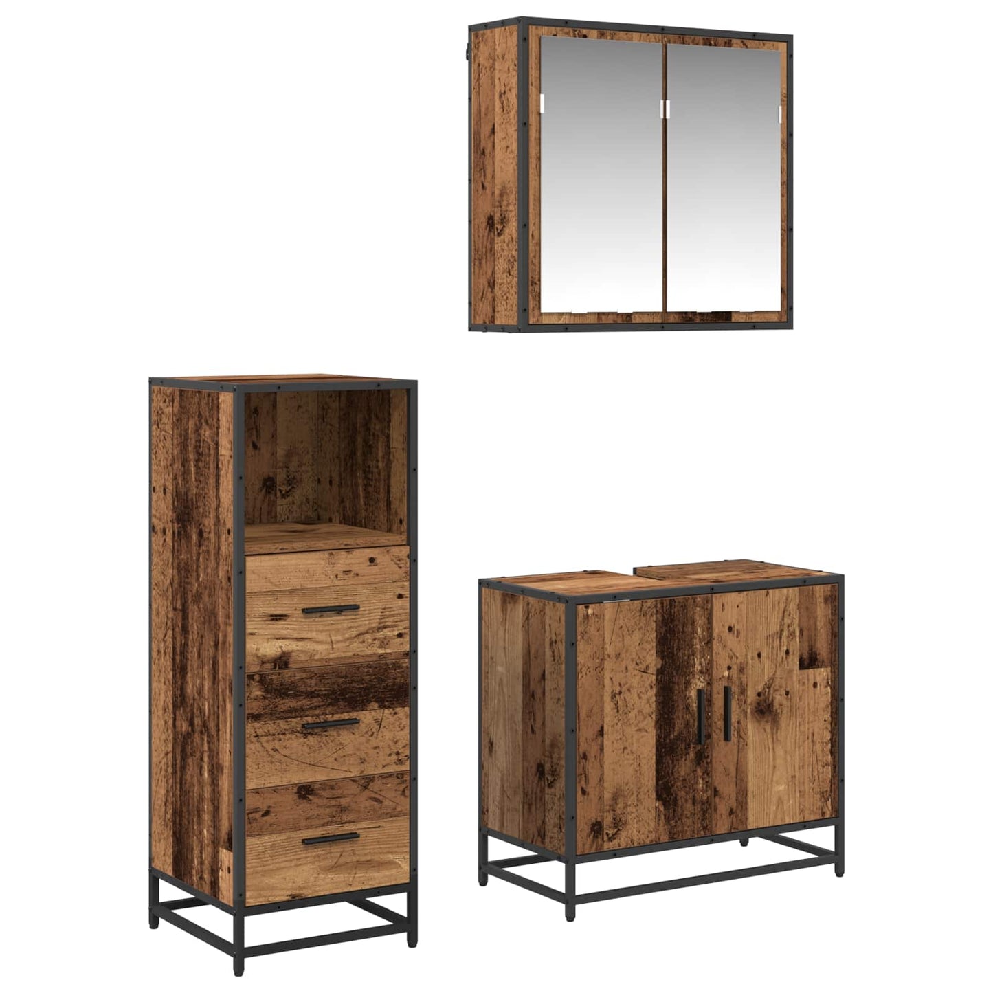 vidaXL Bathroom Furniture Set 3 pcs Old Wood Engineered Wood 2