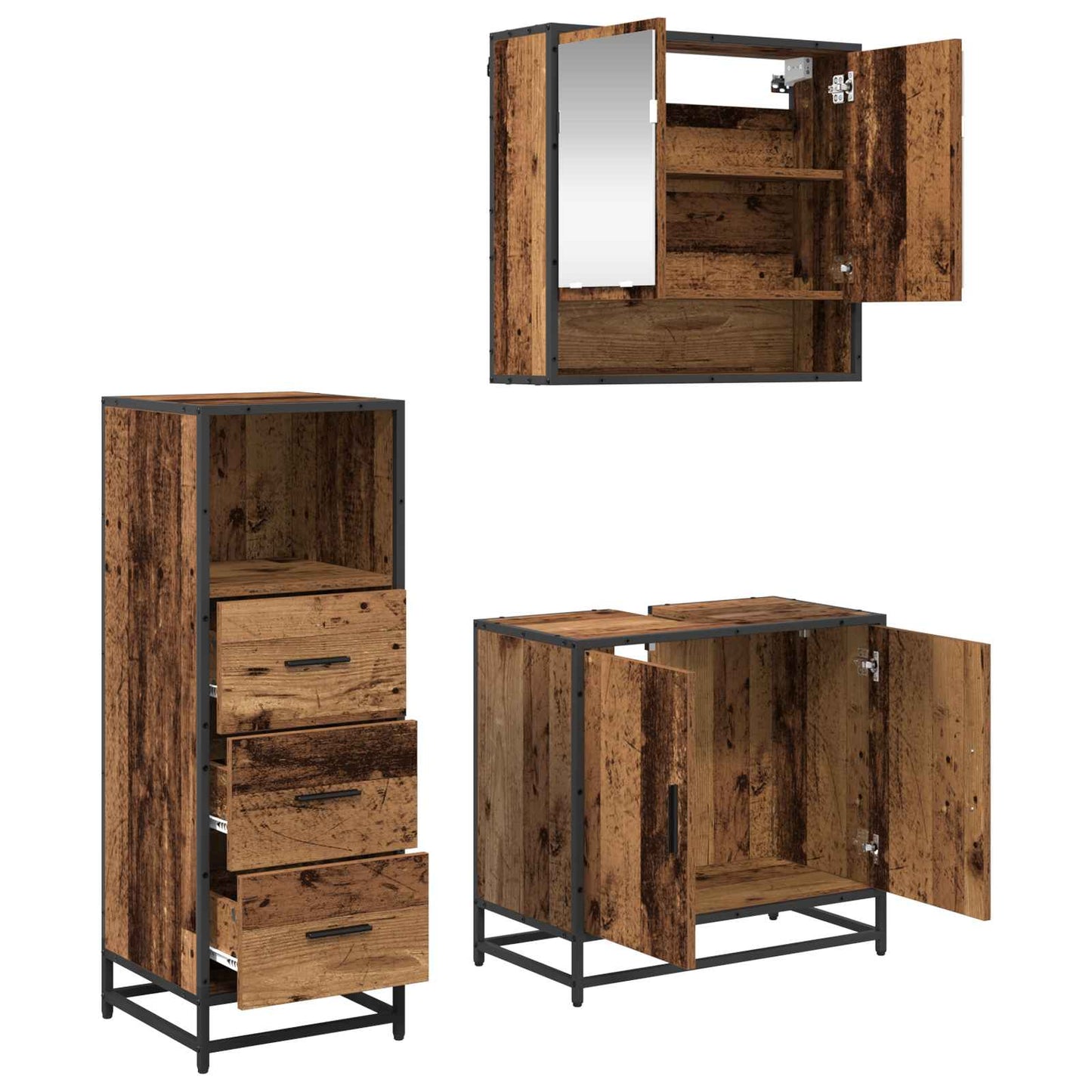 vidaXL Bathroom Furniture Set 3 pcs Old Wood Engineered Wood 5