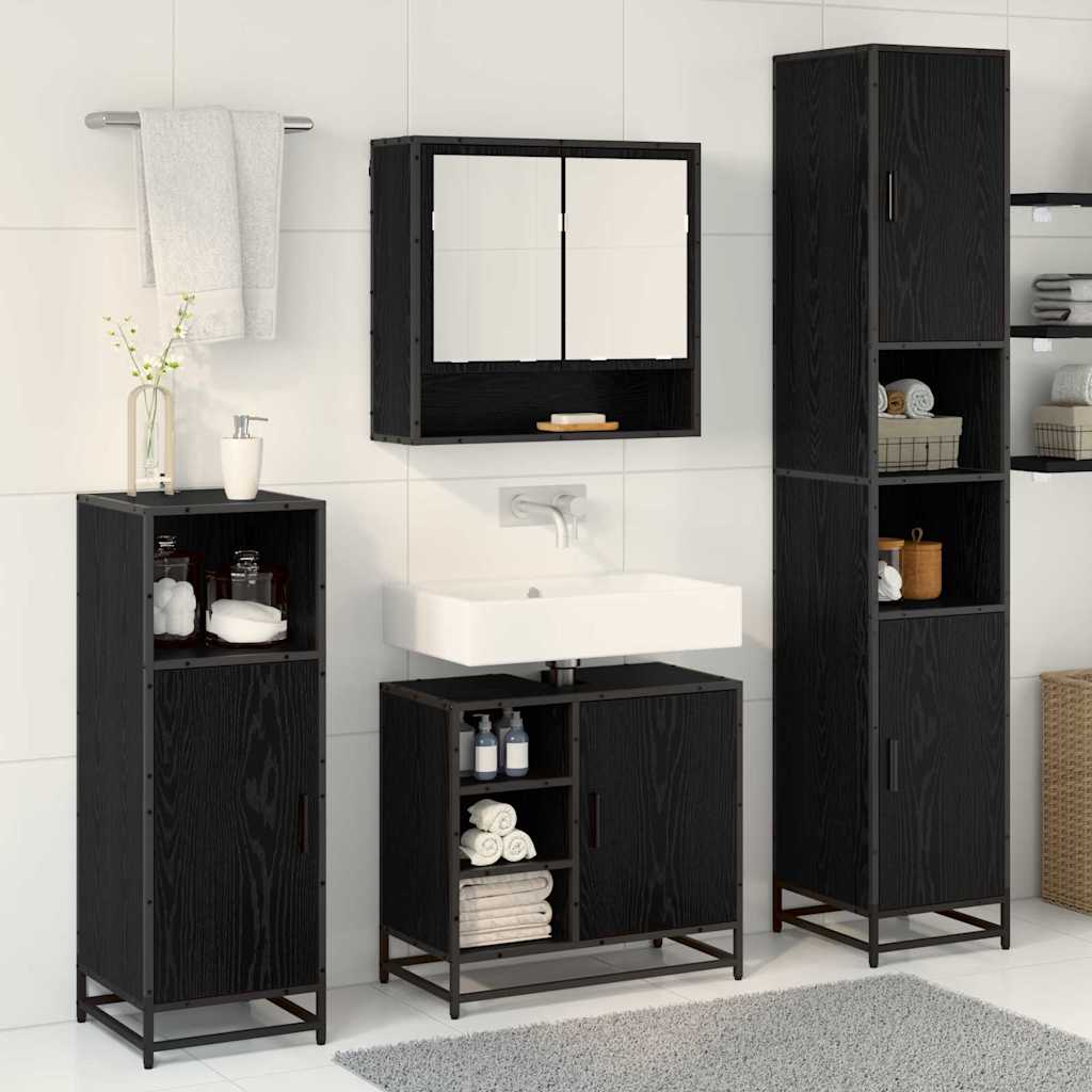 vidaXL Bathroom Furniture Set 3 pcs Black Oak Engineered Wood 4