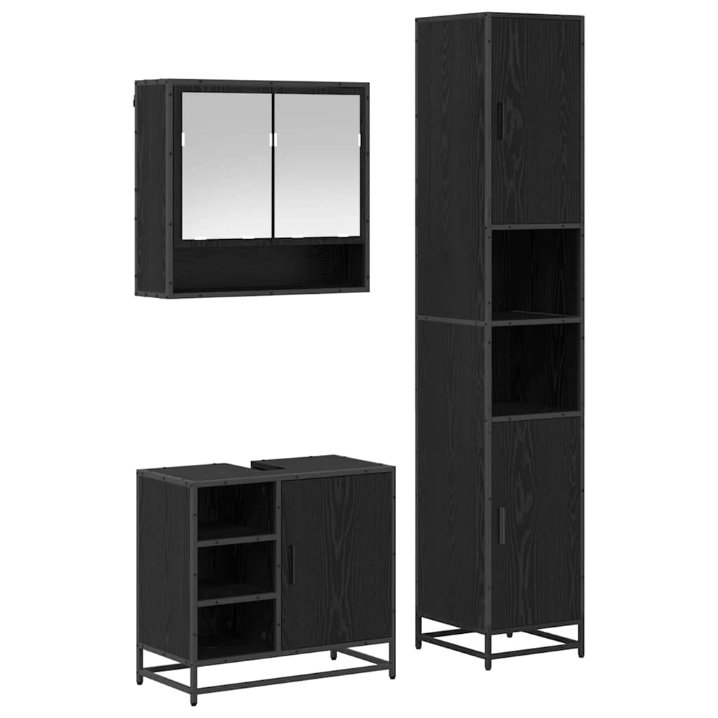 vidaXL Bathroom Furniture Set 3 pcs Black Oak Engineered Wood 2