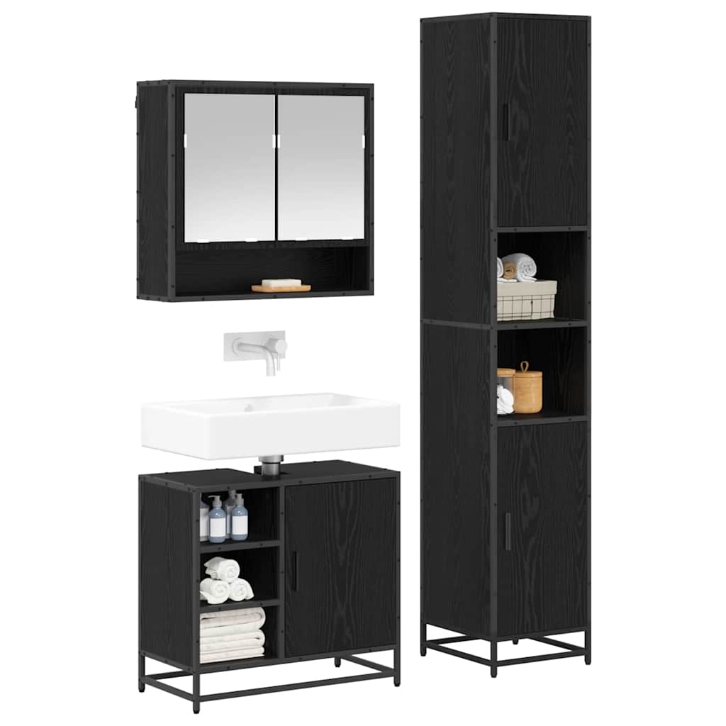 vidaXL Bathroom Furniture Set 3 pcs Black Oak Engineered Wood 3