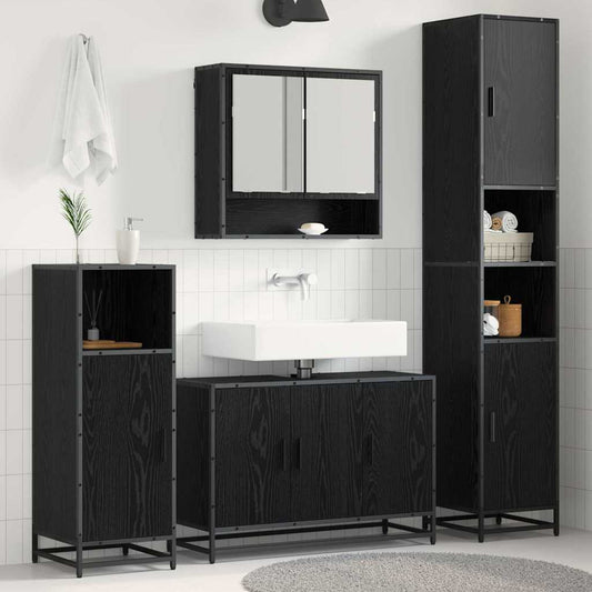 4 Piece Bathroom Furniture Set Engineered Wood Black oak