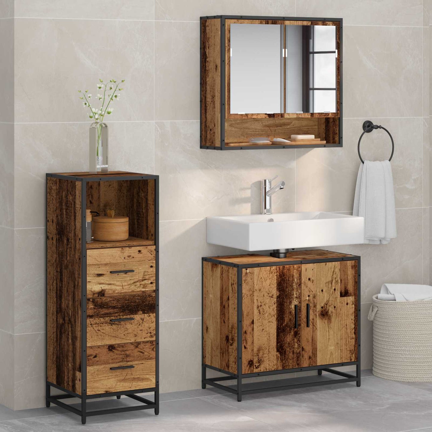 vidaXL Bathroom Furniture Set 3 pcs Old Wood Engineered Wood 1
