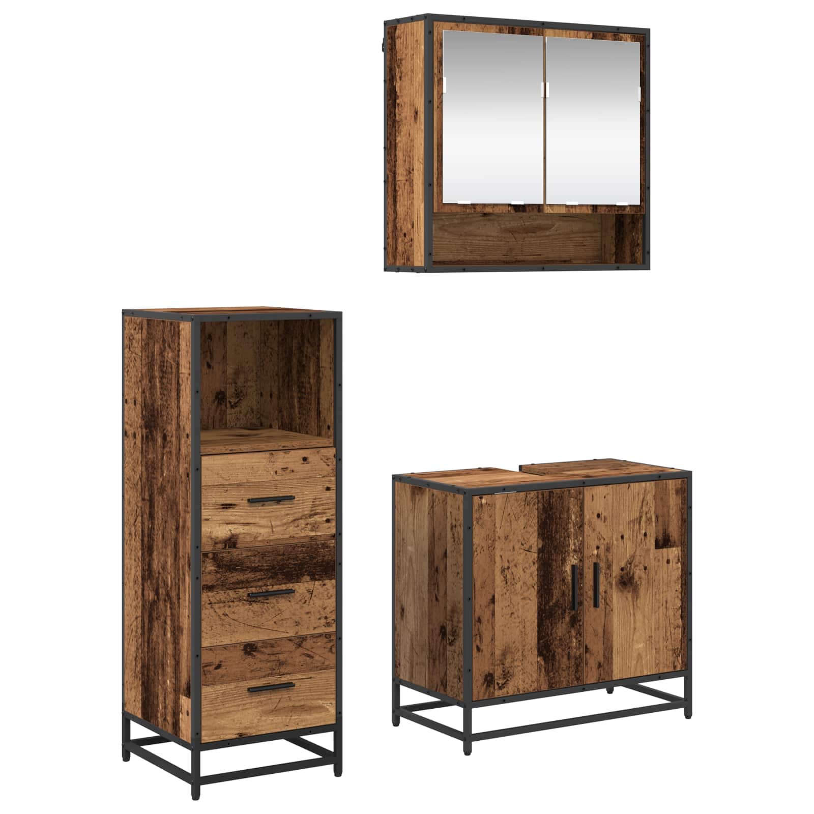 vidaXL Bathroom Furniture Set 3 pcs Old Wood Engineered Wood 2