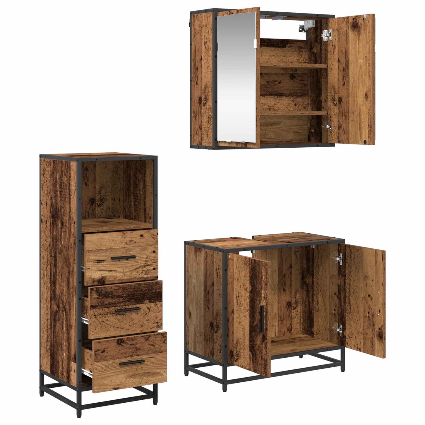 vidaXL Bathroom Furniture Set 3 pcs Old Wood Engineered Wood 5