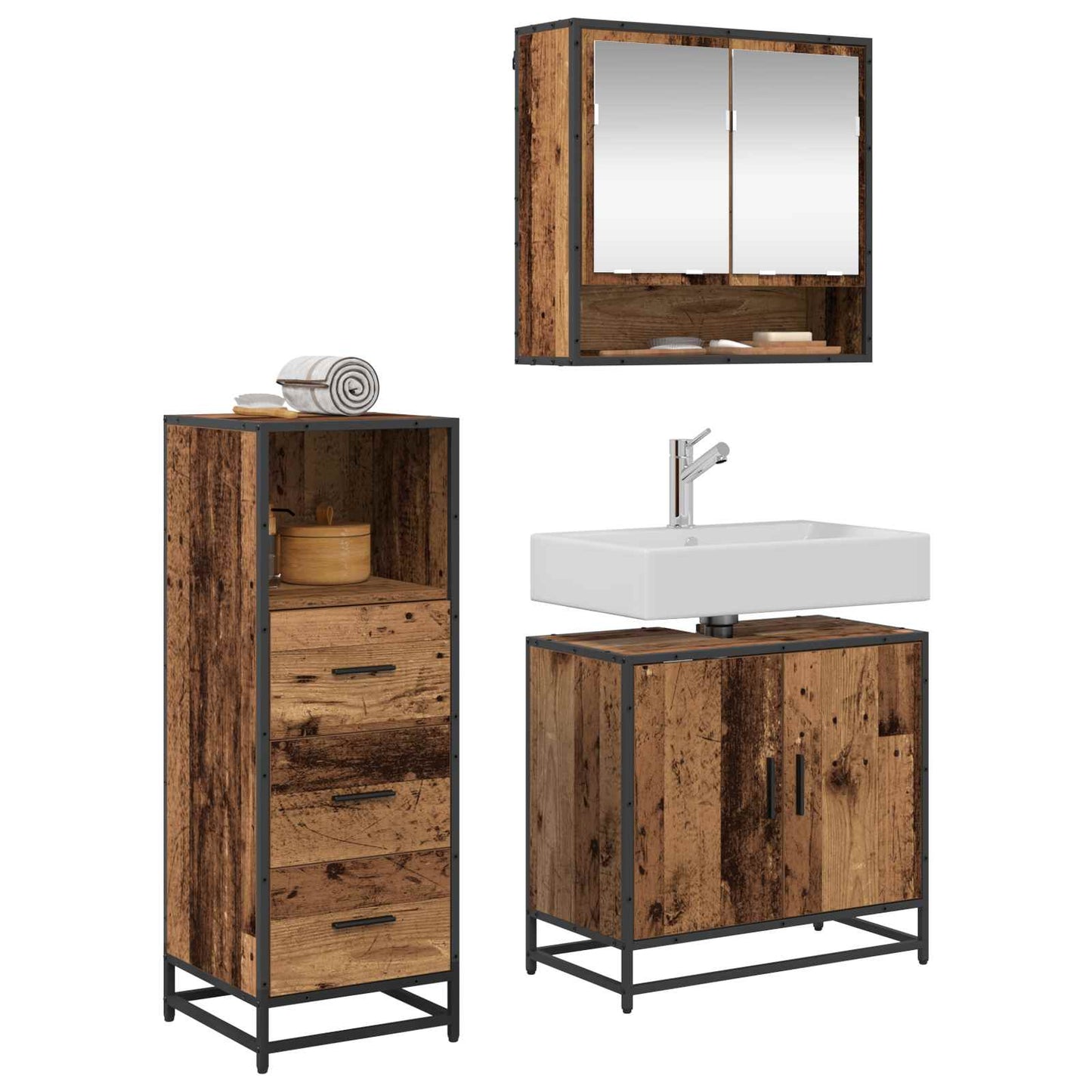 vidaXL Bathroom Furniture Set 3 pcs Old Wood Engineered Wood 3