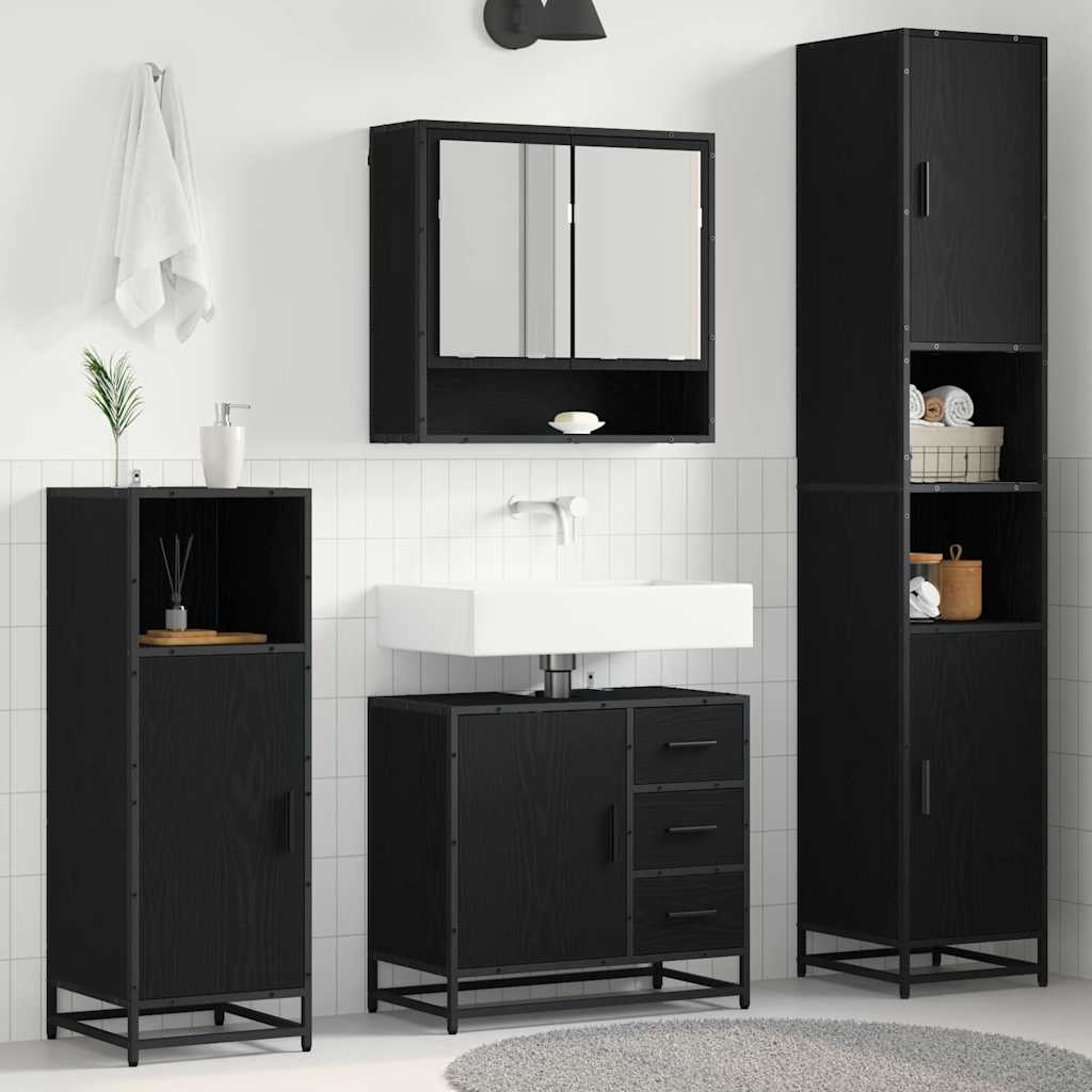 vidaXL Bathroom Furniture Set 4 pcs Black Oak Engineered Wood 1