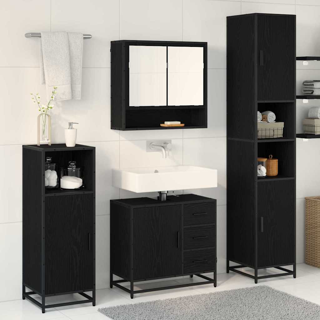 vidaXL Bathroom Furniture Set 4 pcs Black Oak Engineered Wood 4