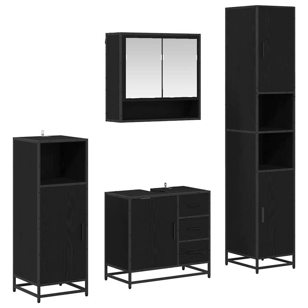 vidaXL Bathroom Furniture Set 4 pcs Black Oak Engineered Wood 2
