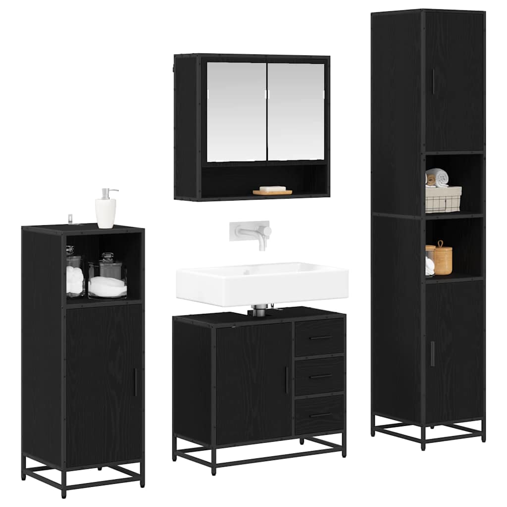 vidaXL Bathroom Furniture Set 4 pcs Black Oak Engineered Wood 3