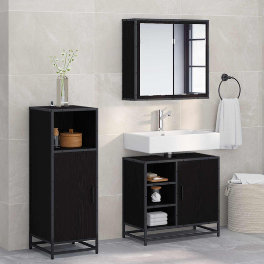 3 Piece Bathroom Furniture Set Engineered Wood Black oak