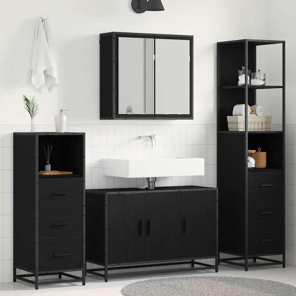 vidaXL Bathroom Furniture Set 3 pcs Black Oak Engineered Wood 1