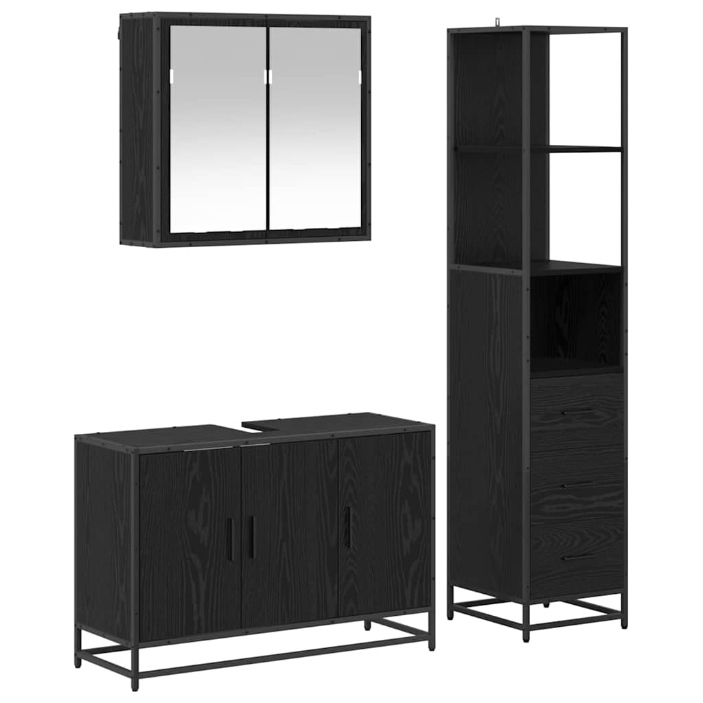 vidaXL Bathroom Furniture Set 3 pcs Black Oak Engineered Wood 2