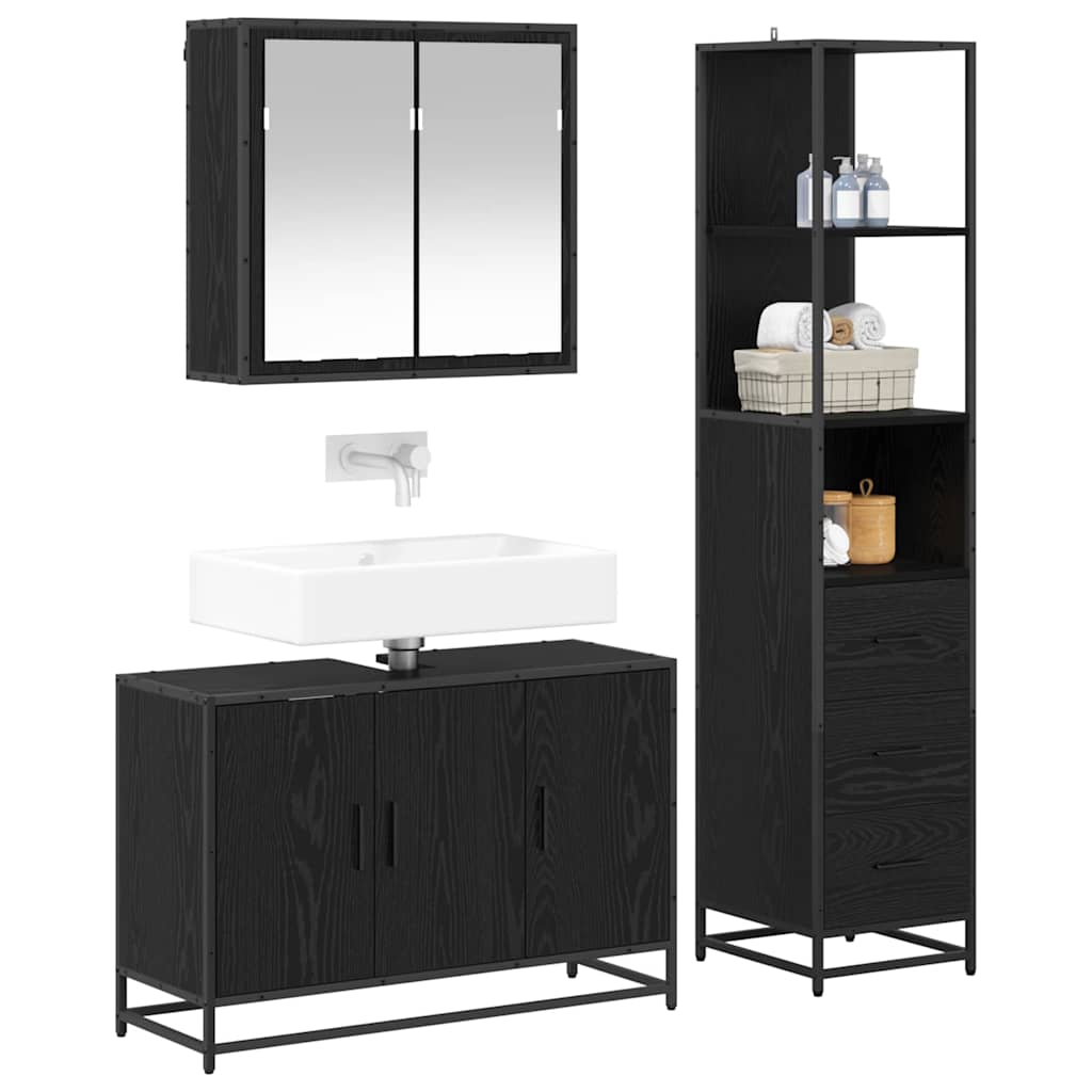 vidaXL Bathroom Furniture Set 3 pcs Black Oak Engineered Wood 3