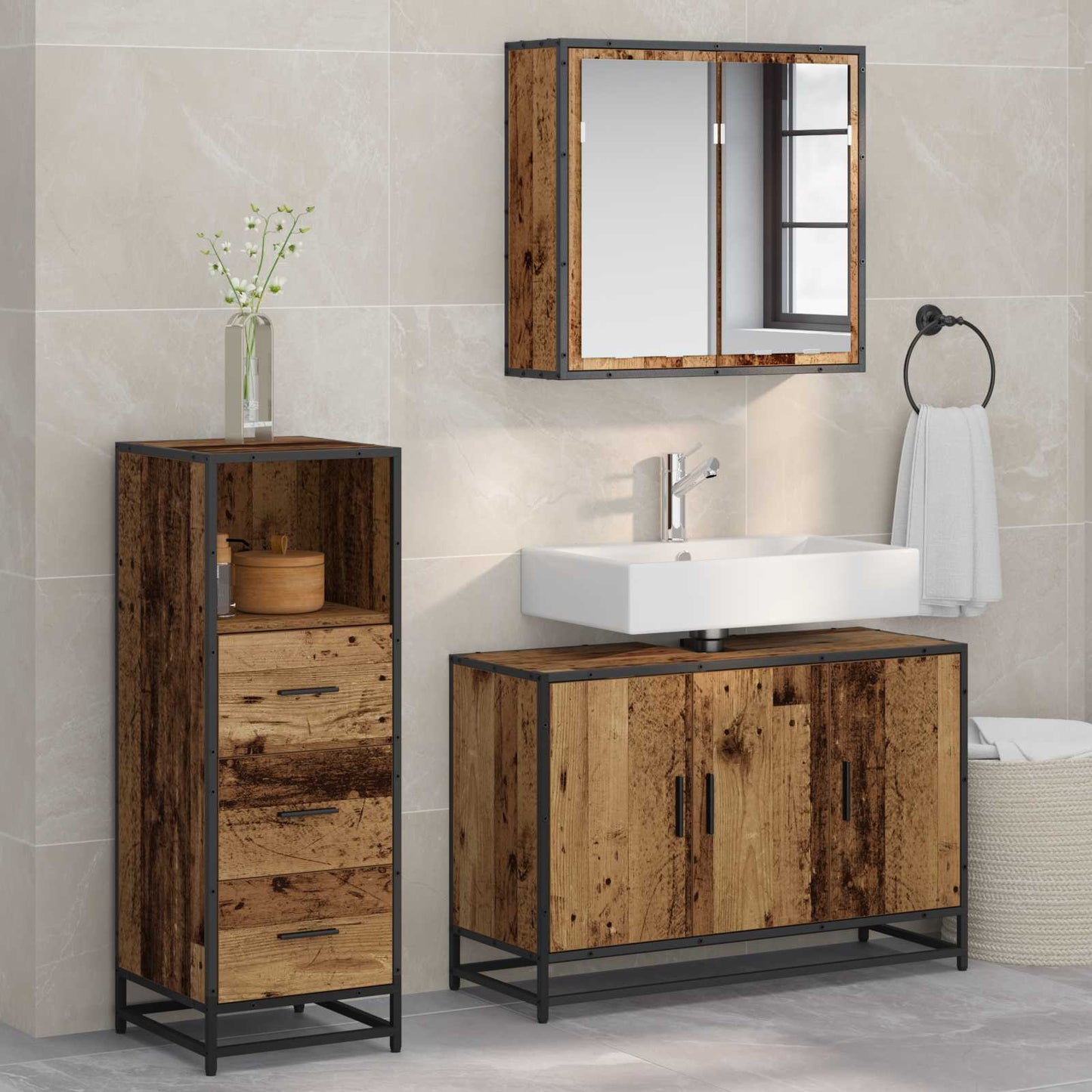 vidaXL Bathroom Furniture Set 3 pcs Old Wood Engineered Wood 1