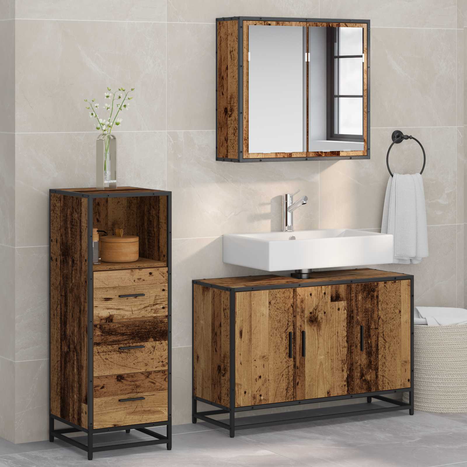 vidaXL Bathroom Furniture Set 3 pcs Old Wood Engineered Wood 1