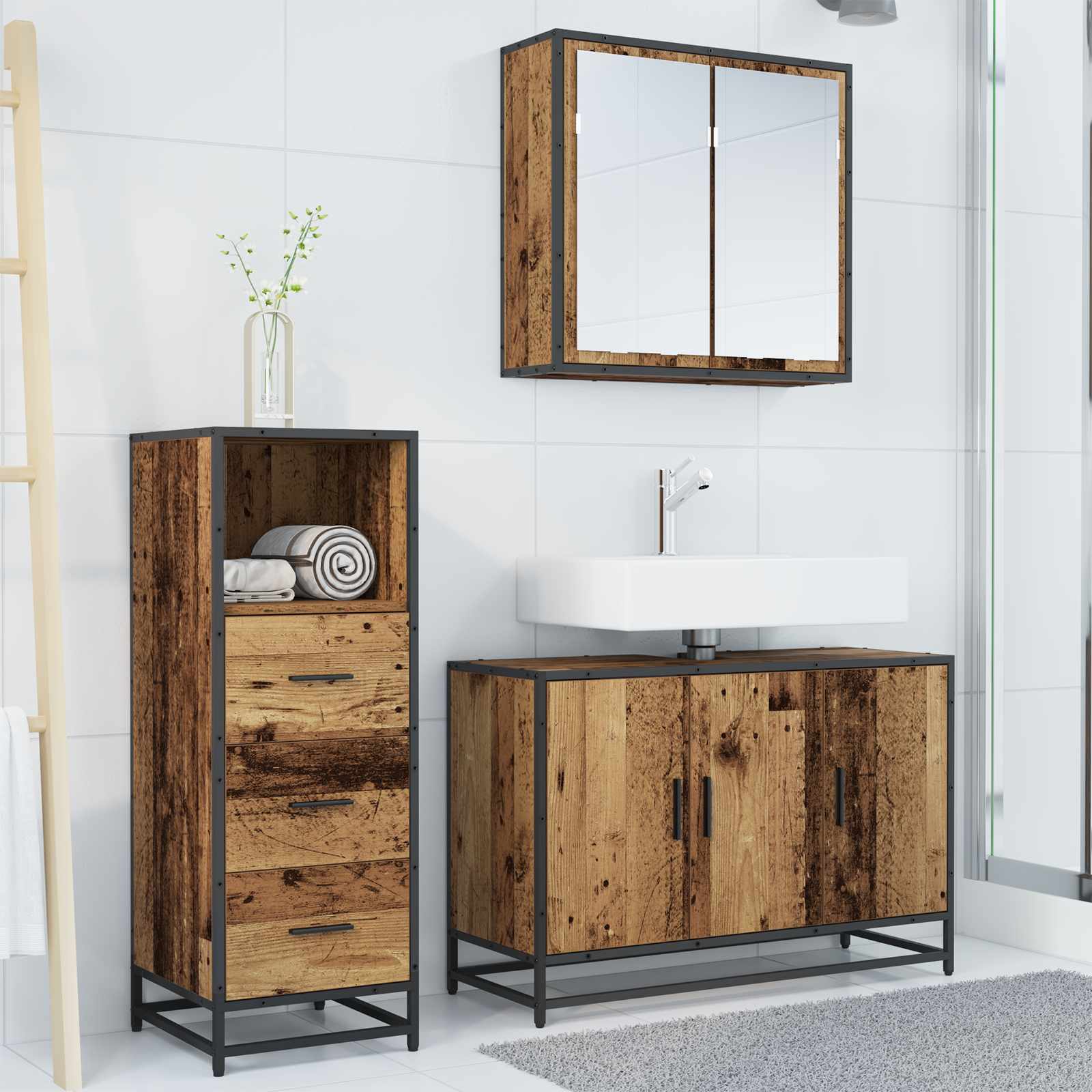 vidaXL Bathroom Furniture Set 3 pcs Old Wood Engineered Wood 4
