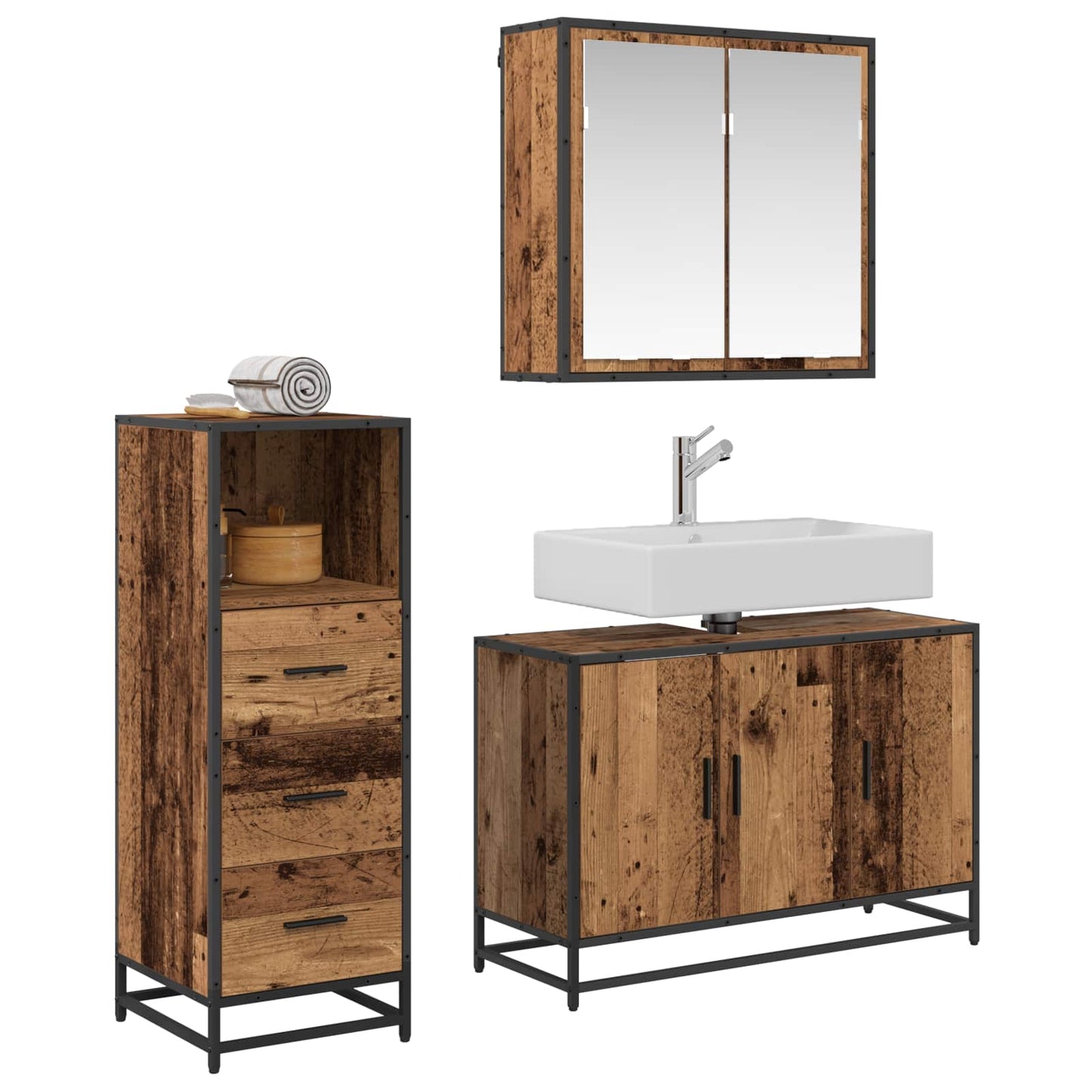 vidaXL Bathroom Furniture Set 3 pcs Old Wood Engineered Wood 3