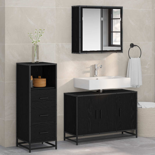 3 Piece Bathroom Furniture Set Engineered Wood Black oak