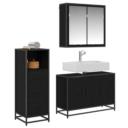 vidaXL Bathroom Furniture Set 3 pcs Black Oak Engineered Wood 2