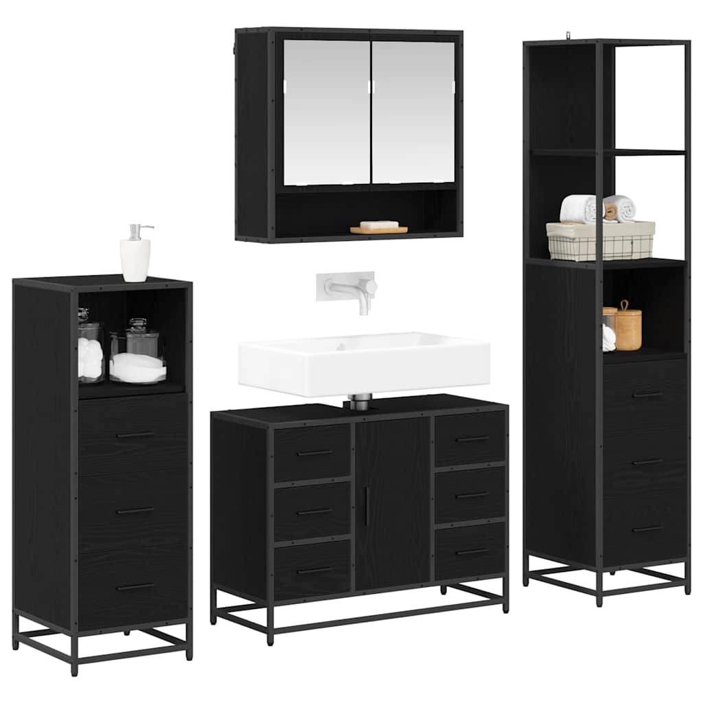 vidaXL Bathroom Furniture Set 4 pcs Black Oak Engineered Wood 3