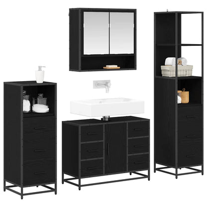 vidaXL Bathroom Furniture Set 4 pcs Black Oak Engineered Wood 3