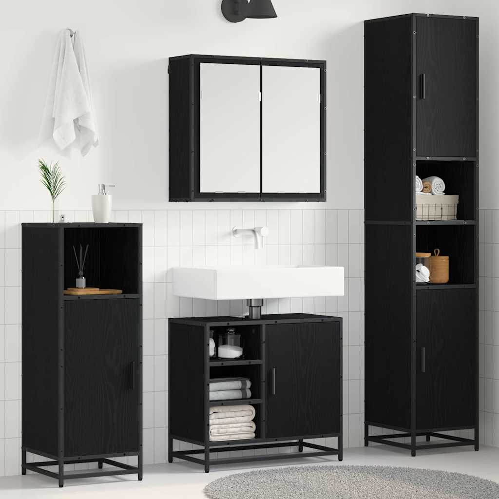 vidaXL Bathroom Furniture Set 4 pcs Black Oak Engineered Wood 1