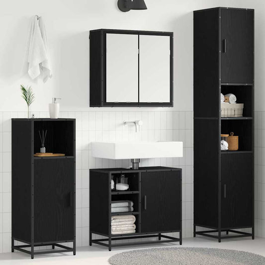 4 Piece Bathroom Furniture Set Engineered Wood Black oak