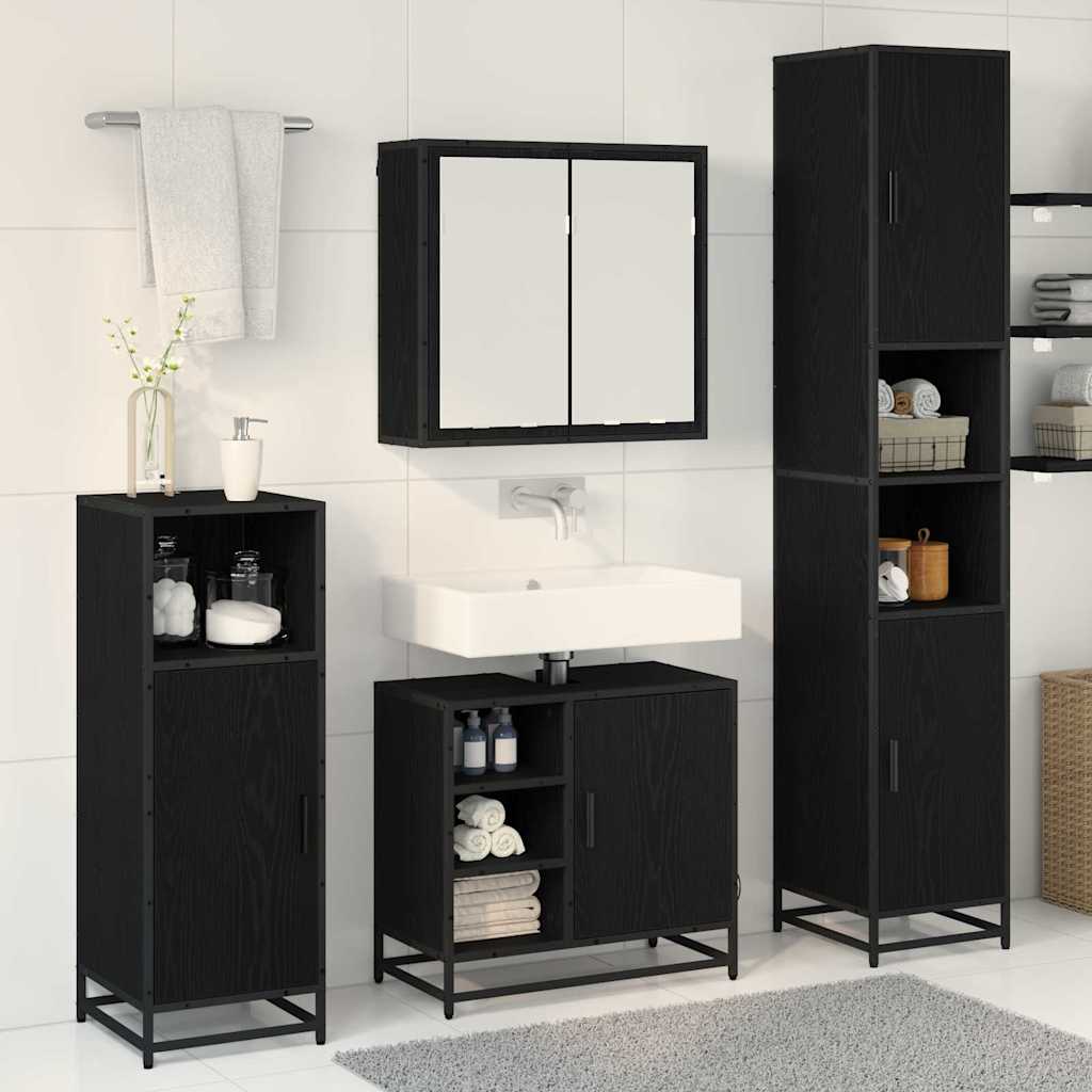 vidaXL Bathroom Furniture Set 4 pcs Black Oak Engineered Wood 4