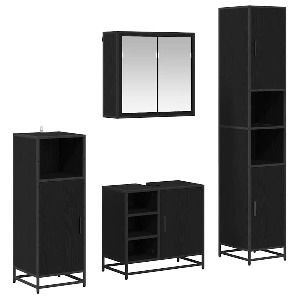 vidaXL Bathroom Furniture Set 4 pcs Black Oak Engineered Wood 2