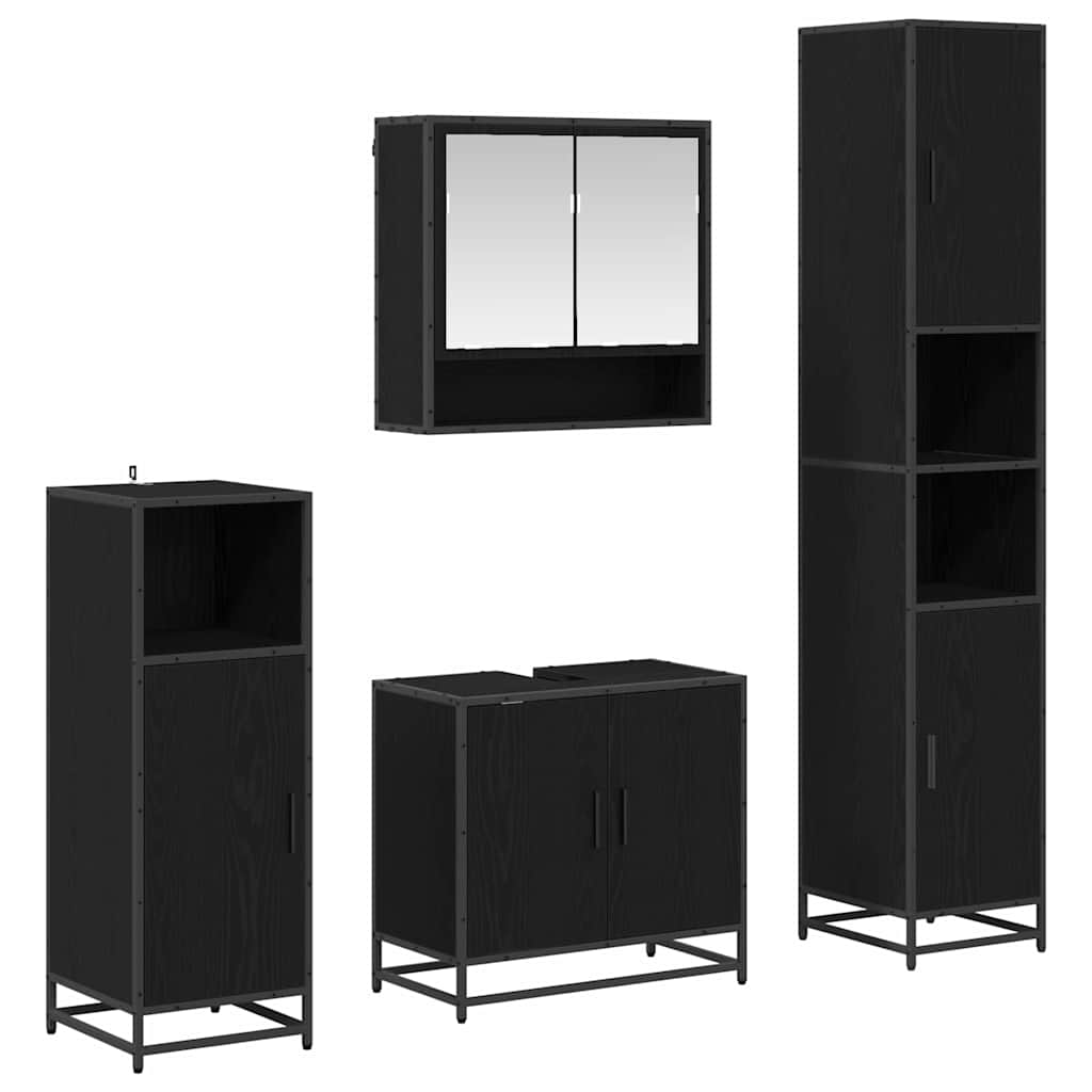 vidaXL Bathroom Furniture Set 4 pcs Black Oak Engineered Wood 2