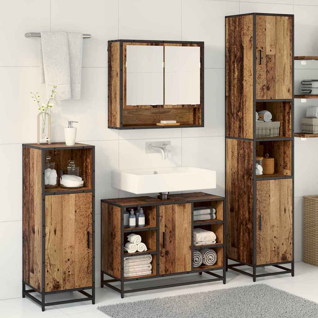 vidaXL Bathroom Furniture Set 3 pcs Old Wood Engineered Wood 4