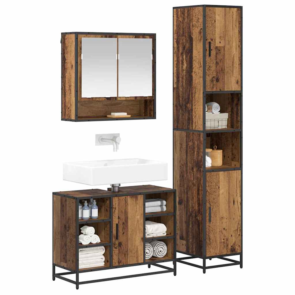 vidaXL Bathroom Furniture Set 3 pcs Old Wood Engineered Wood 3
