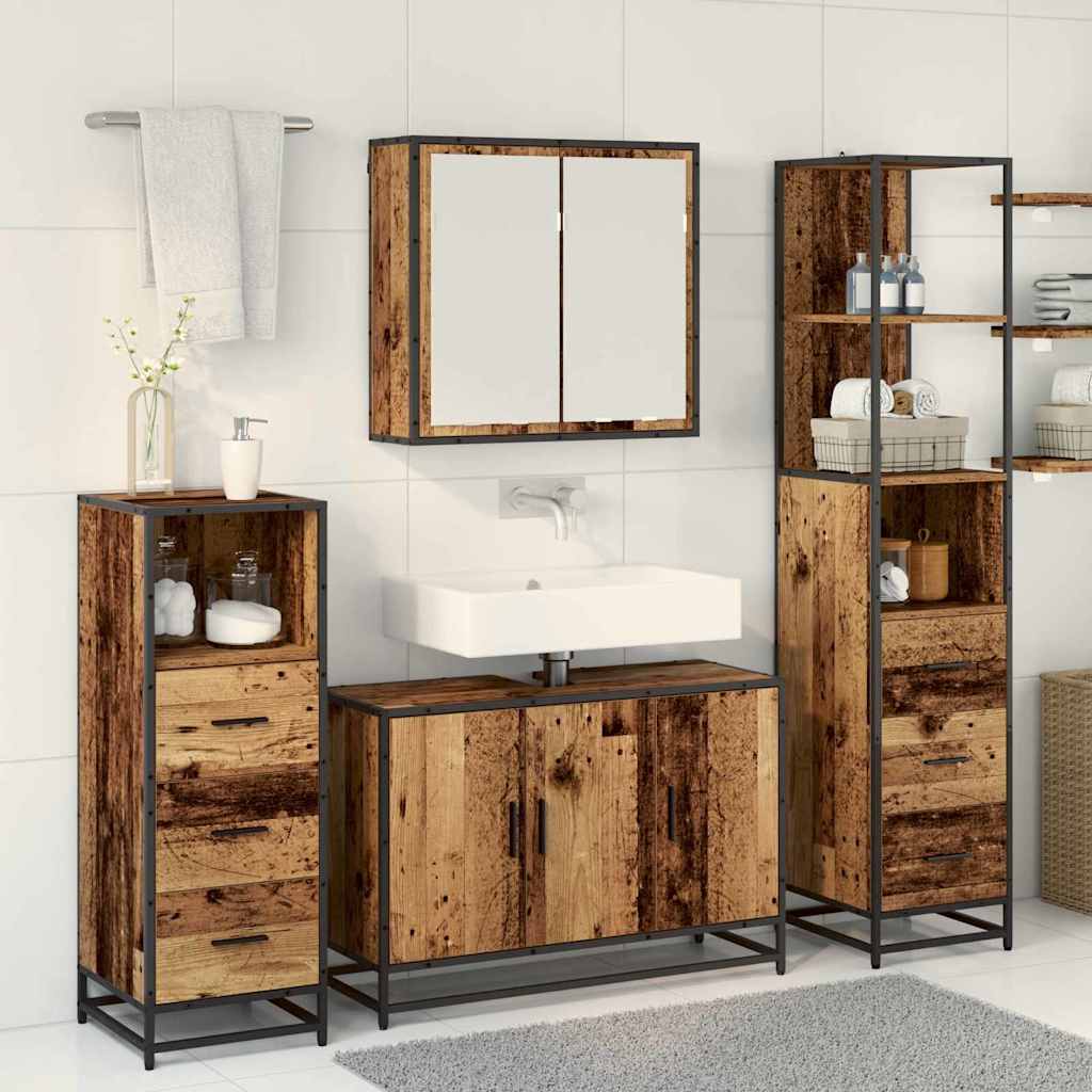 vidaXL Bathroom Furniture Set 4 pcs Old Wood Engineered Wood 4