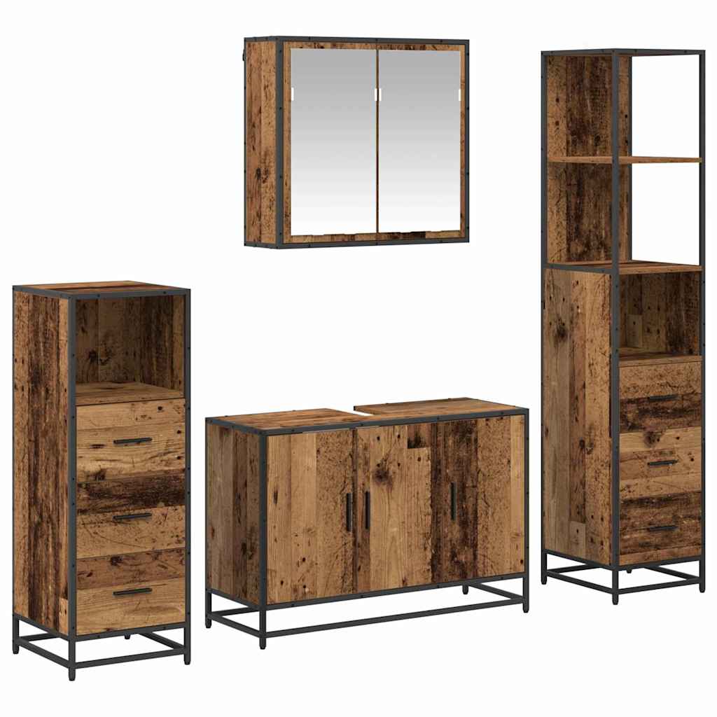 vidaXL Bathroom Furniture Set 4 pcs Old Wood Engineered Wood 2
