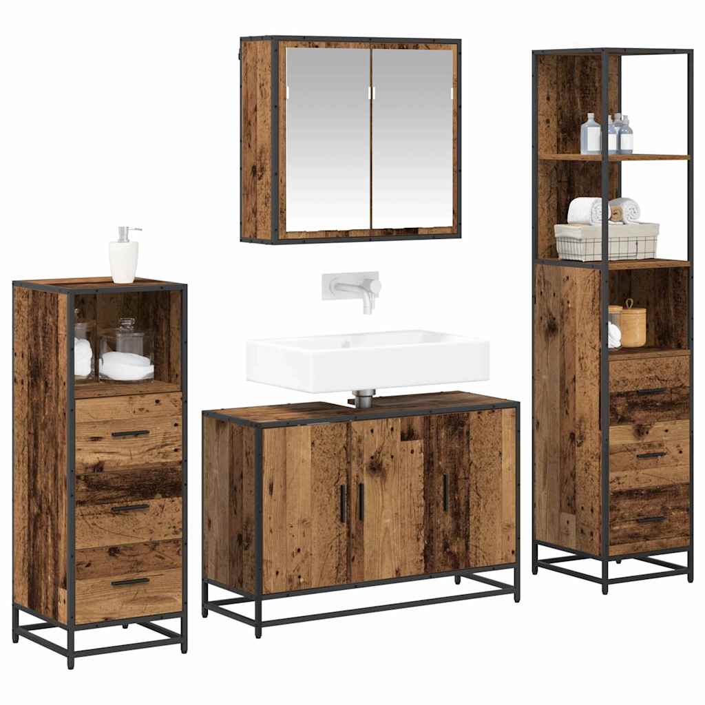 vidaXL Bathroom Furniture Set 4 pcs Old Wood Engineered Wood 3