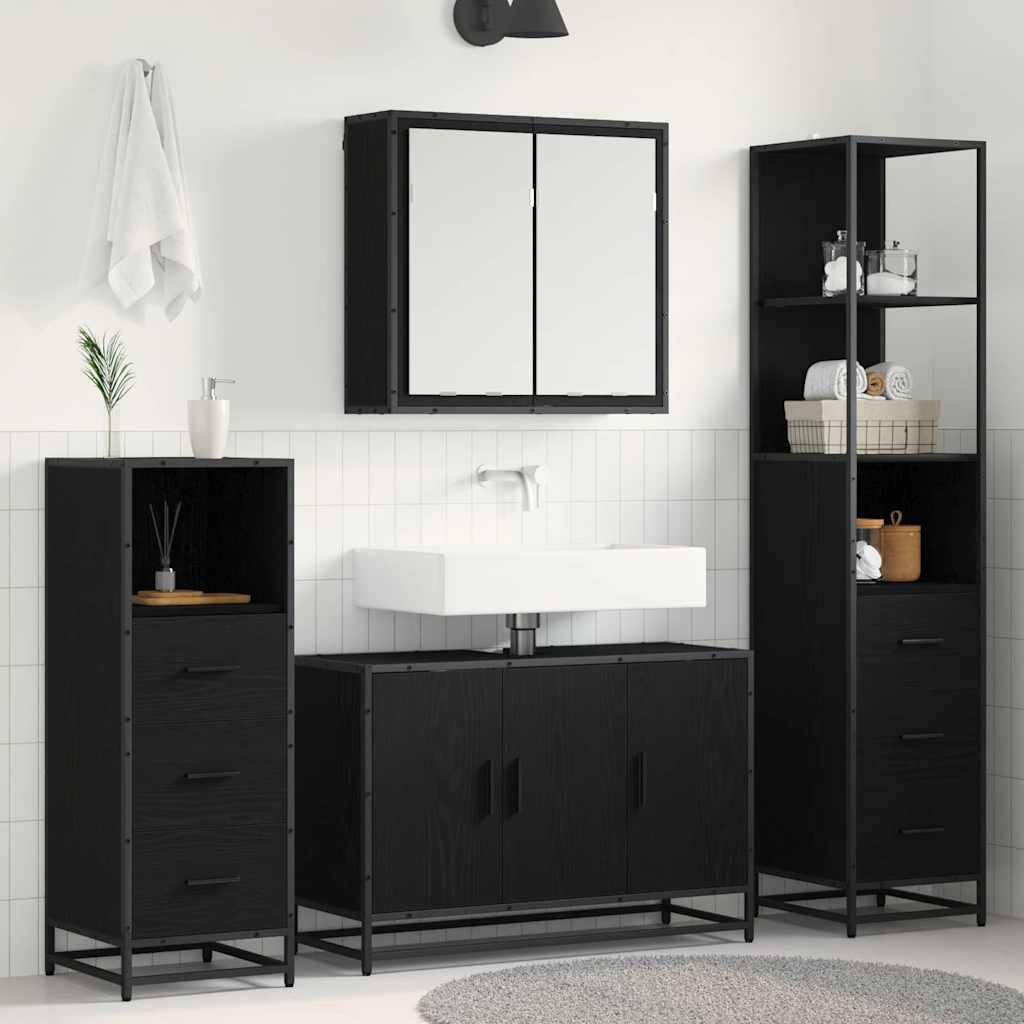 vidaXL Bathroom Furniture Set 4 pcs Black Oak Engineered Wood 1