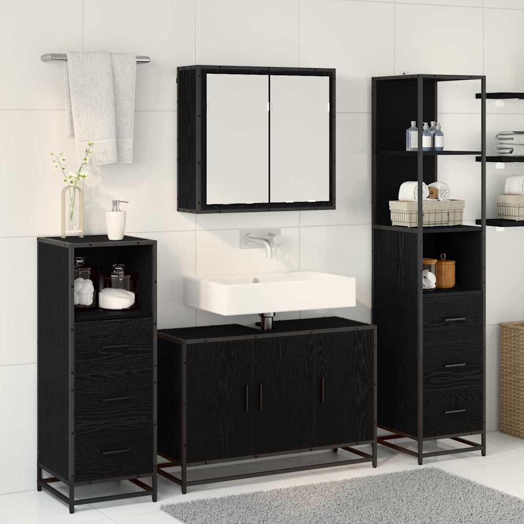 vidaXL Bathroom Furniture Set 4 pcs Black Oak Engineered Wood 4