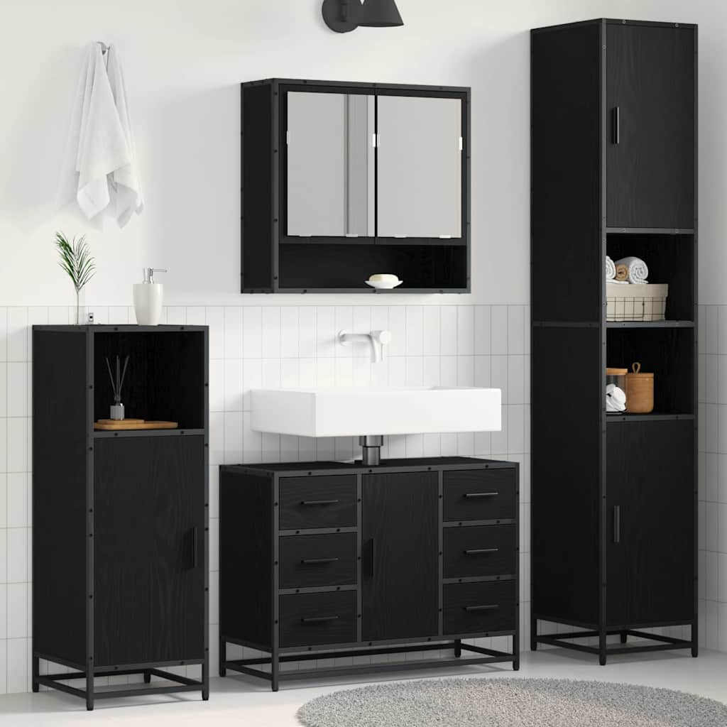 vidaXL Bathroom Furniture Set 3 pcs Black Oak Engineered Wood 1