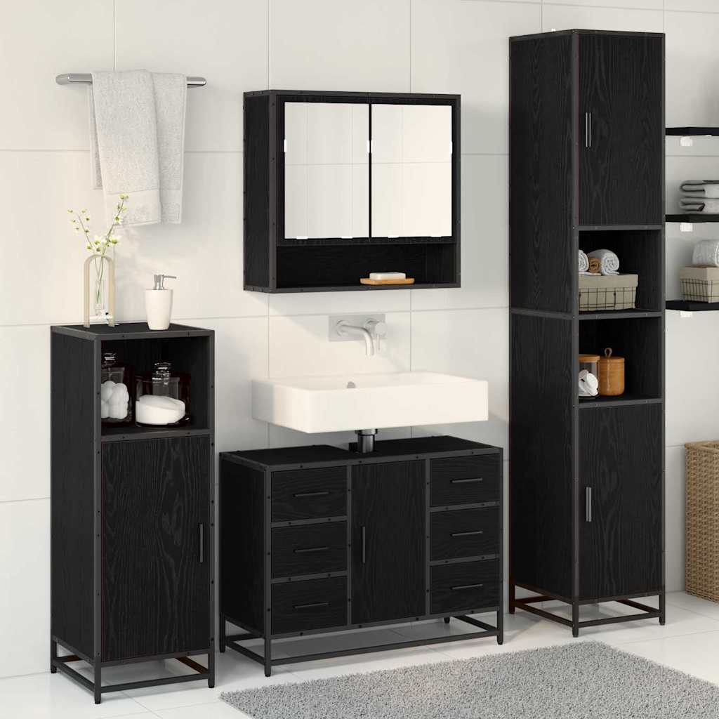 vidaXL Bathroom Furniture Set 3 pcs Black Oak Engineered Wood 4