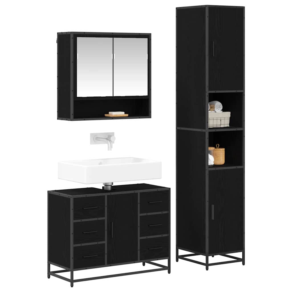 vidaXL Bathroom Furniture Set 3 pcs Black Oak Engineered Wood 3